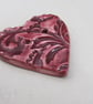 Medium Rose Red Brocade Texture Heart Shaped Ceramic Button - Image 6