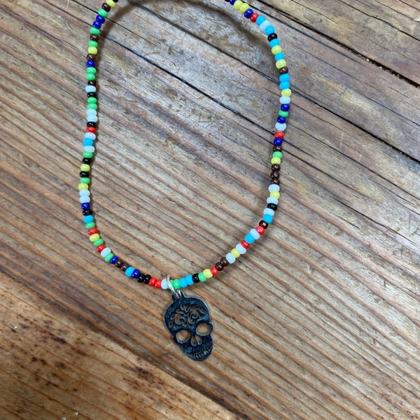 Rainbow Day of the Dead Bracelet (663)