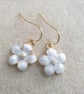 Handmade 18k gold plated floral earrings with white enameled flower charms boho