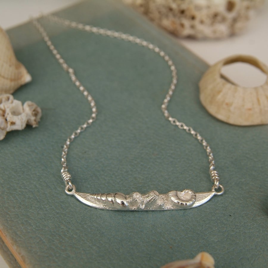 Silver Seashore Necklace - Barnacles Beach Pendant