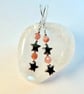 Pink Tourmaline & Hematite Star Earrings, October Birthday, Libra Jewellery Gift - Image 1