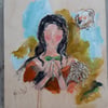 Girl holding Spring, mixed media painting 