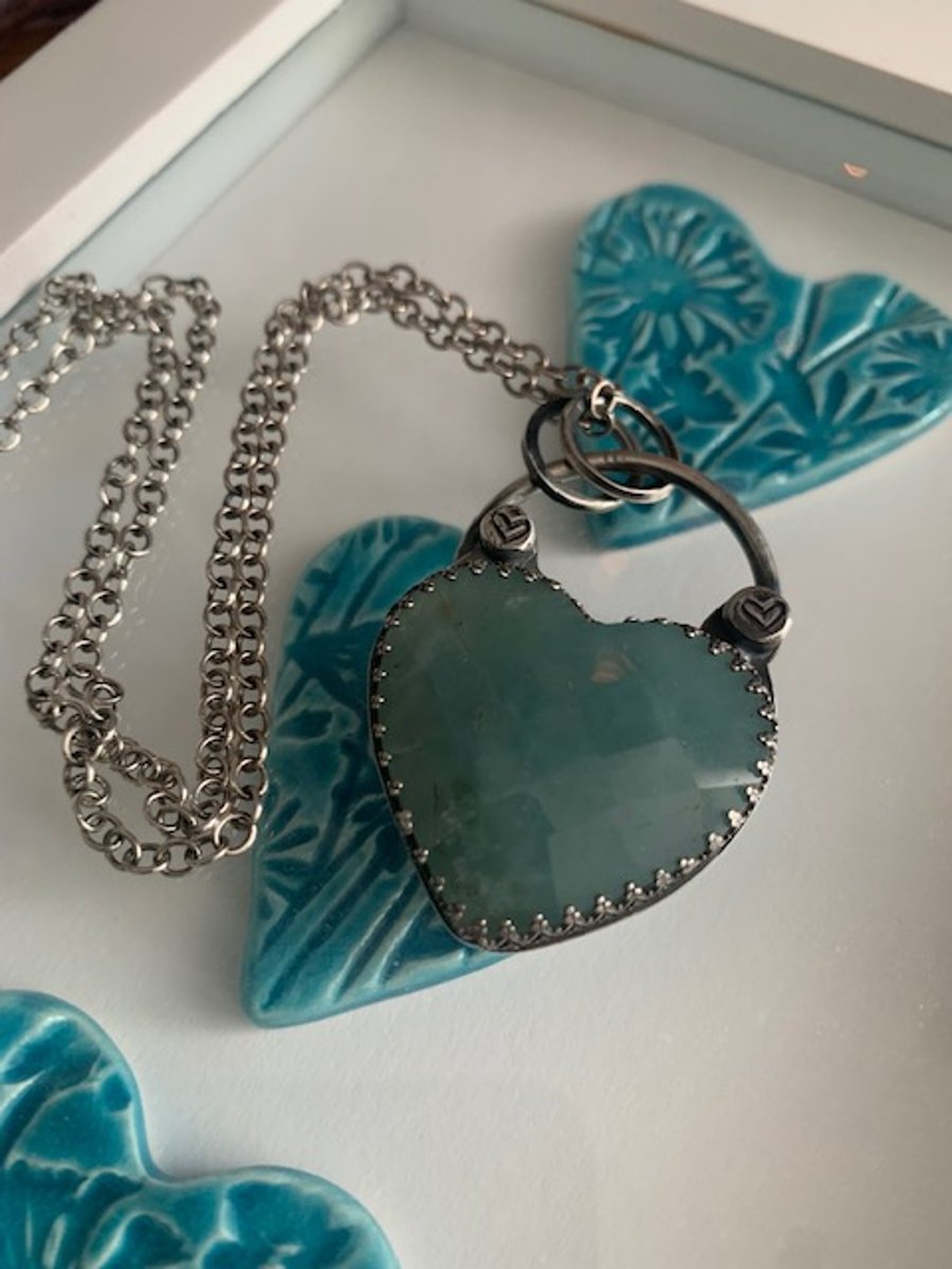 Aqumarine Heart pendant sterling silver- Hallmarked. 