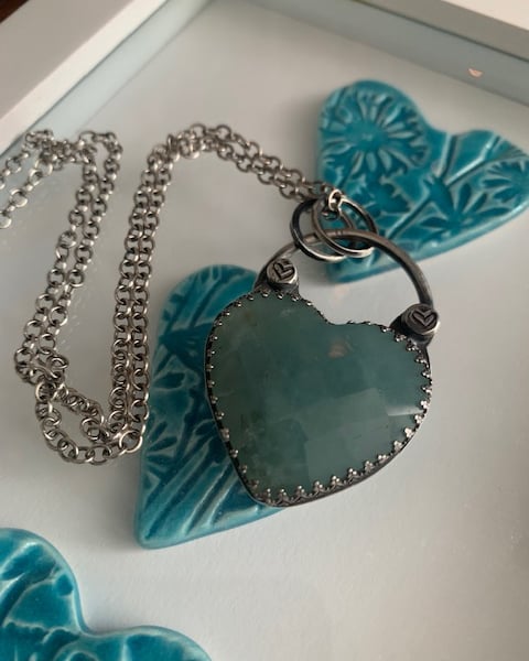 Aqumarine Heart pendant sterling silver- Hallmarked. 