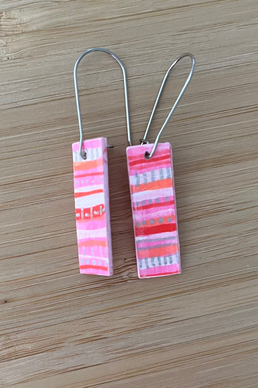 Rectangle, 3 CM x 1CM wide, Hand-painted Paper Earrings