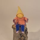 Bendy wire, wood and wool felt pink & blue gnome