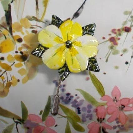 Spring Yellow PRIMROSE PIN Wedding Lapel Flower Brooch Pin HANDMADE HAND PAINTED