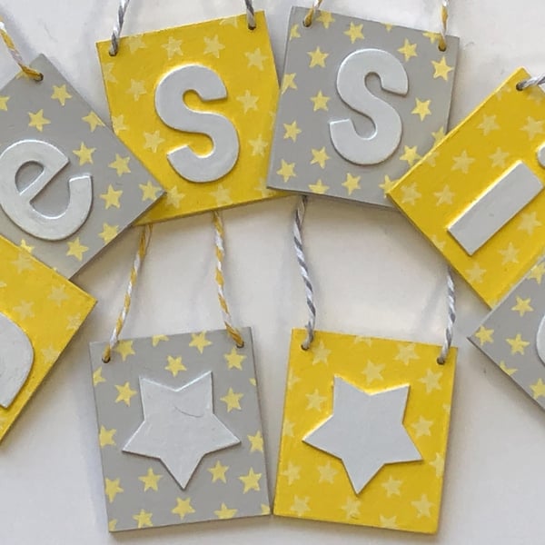 Personalised name bunting in yellow and grey, Any Name!