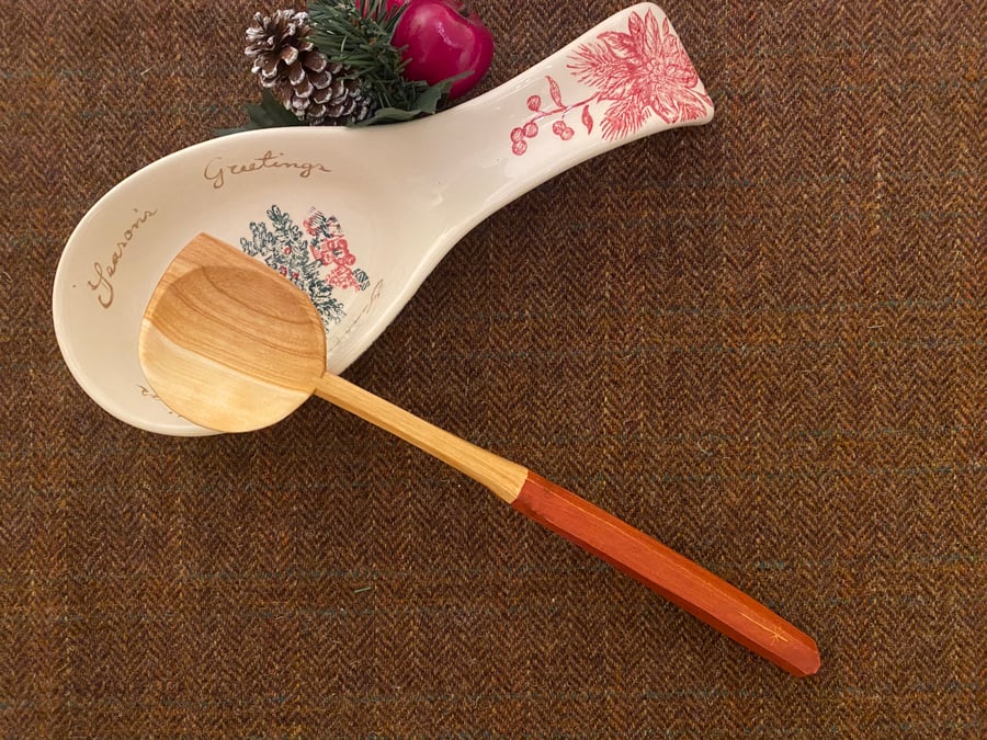 Cherry Wood Cooking Spoon- with Christmas Star Motif