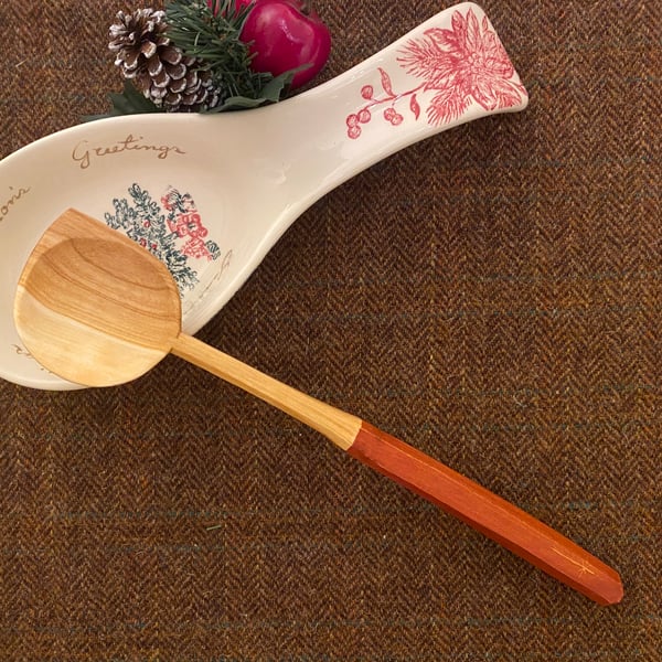 Cherry Wood Cooking Spoon- with Christmas Star Motif