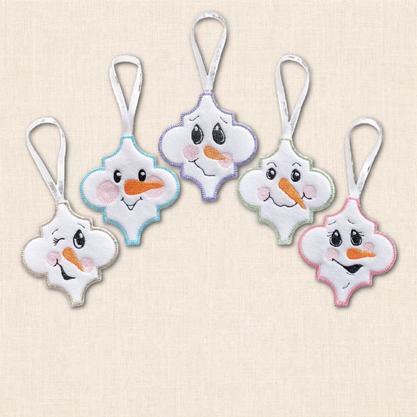 Arabesque Snowmen Christmas Decorations - Embroidered Tree Ornaments