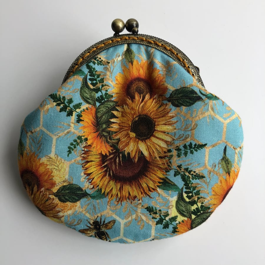 Clasp Coin  Purse with a Sunflower Theme.