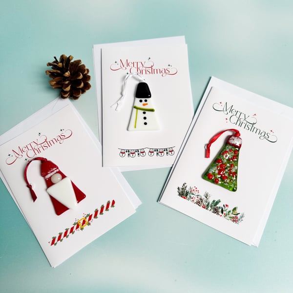 Trio of Christmas Cards-Snowman-Santa-Tree
