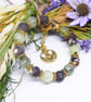 Prehnite Ans Jasper Memory Wire Beaded Bracelet