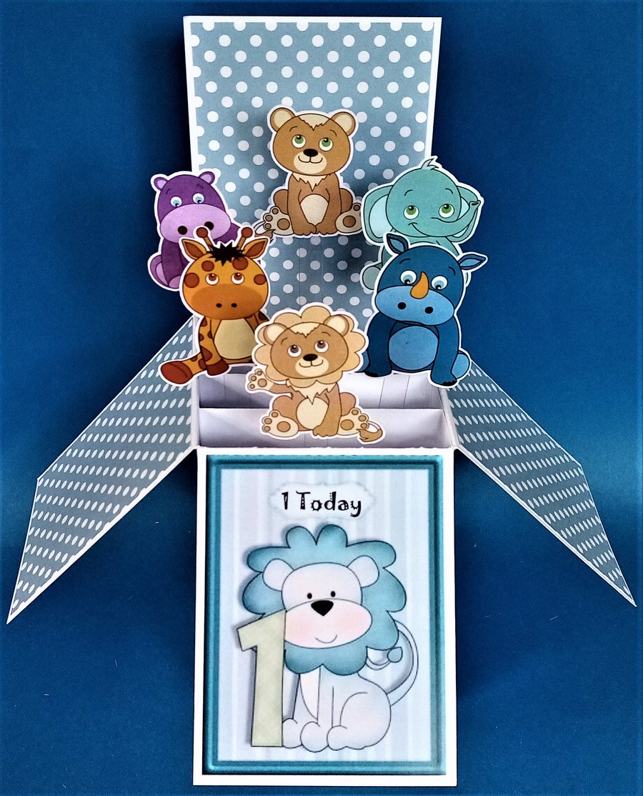 Boys 1st Birthday Card with Cute Animals