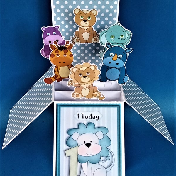 Boys 1st Birthday Card with Cute Animals