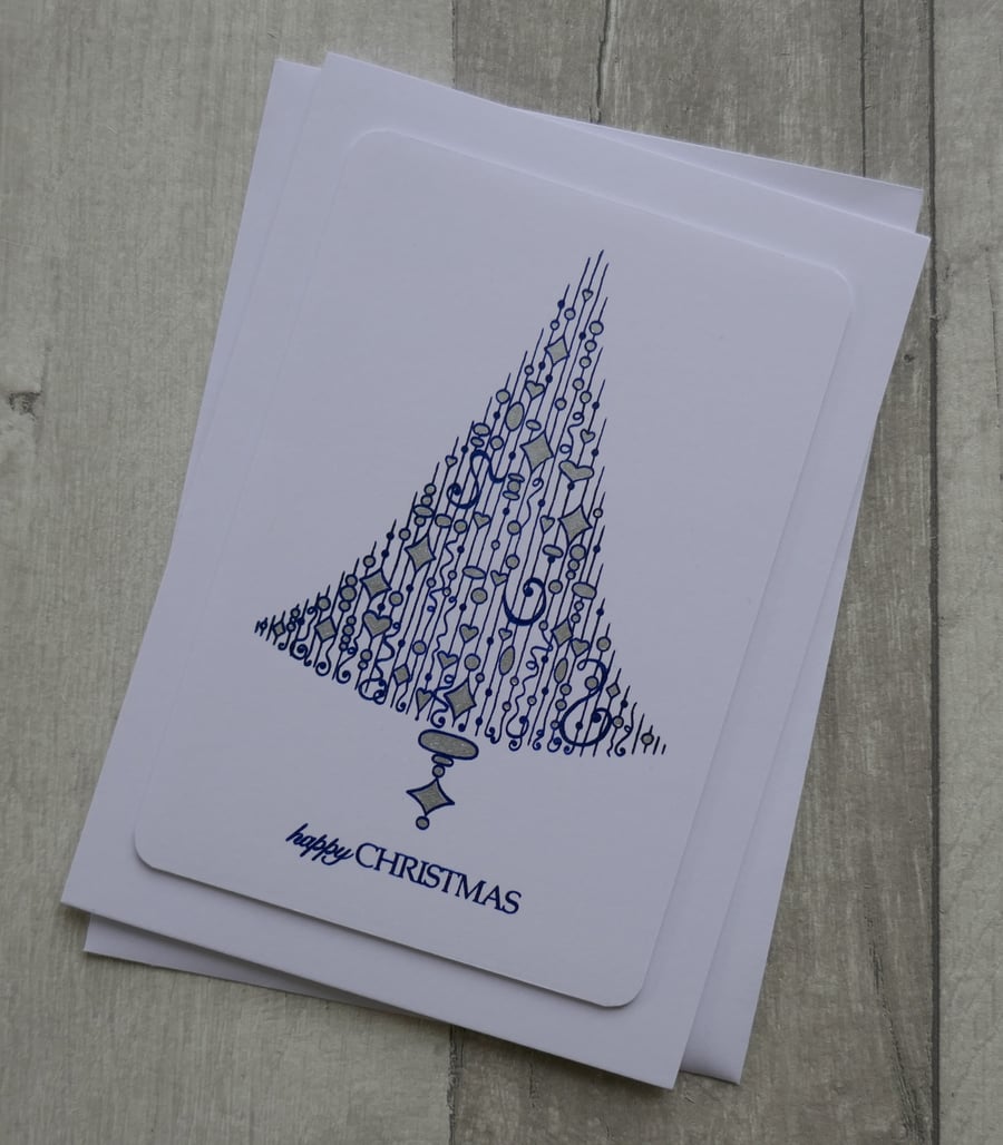 Blue and Silver Delightful Dangles Christmas Tree - Christmas Card