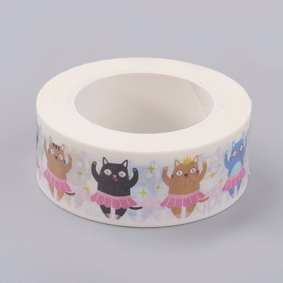 2 x Dancing Cats Washi Tape, Ballet Cat Decorative Tape, Cards, Journals, Crafts