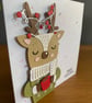 Handmade Reindeer Christmas Card Traditional Colours & Hand Stitched Details - Image 6