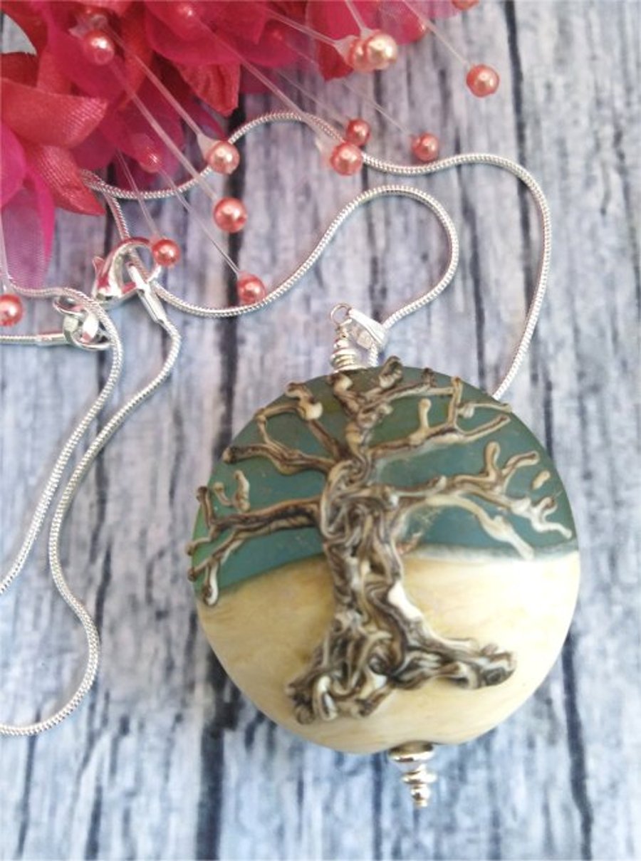Tree of life handmade glass pendant