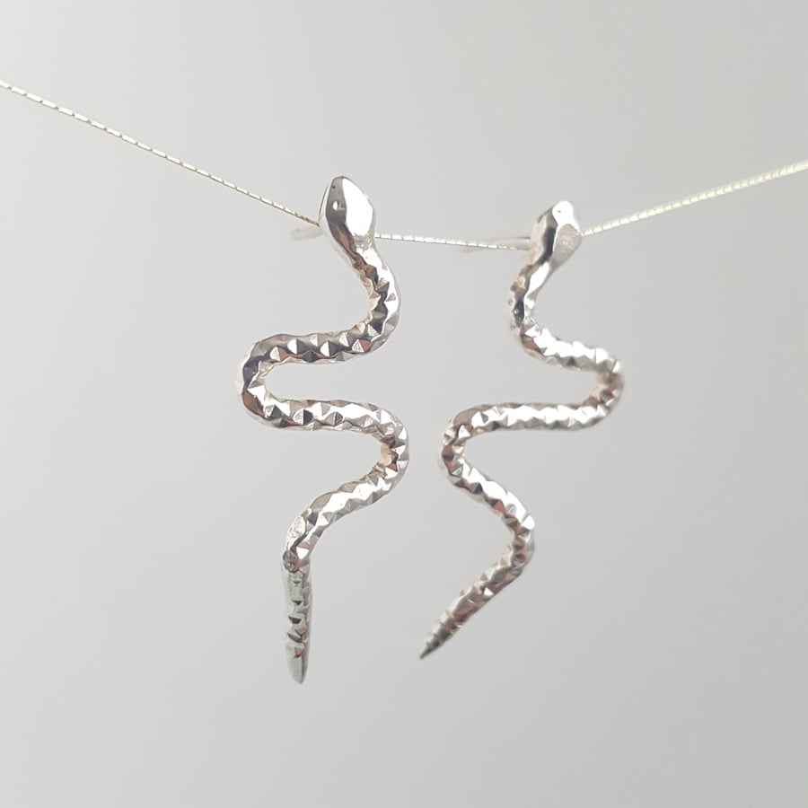Silver Snake Earrings, Handmade Silver Serpent Studs.