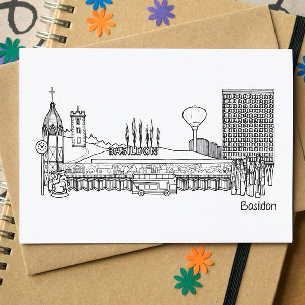 Basildon Skyline Greetings Card