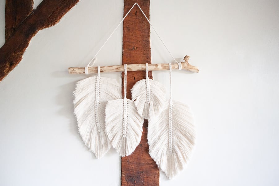 Handmade Macrame Feather, Leaf Wall Hanging. Boho Wall Decor. 4x Feathers