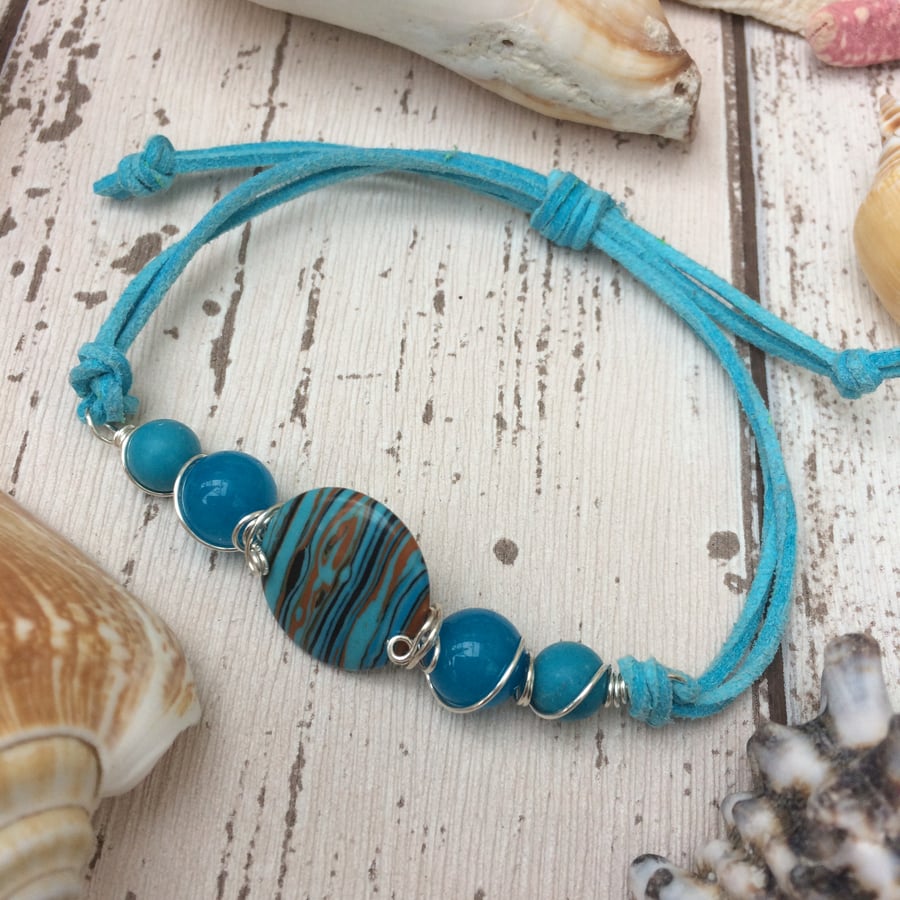 Faux Suede Blue Stone Bracelet Boho