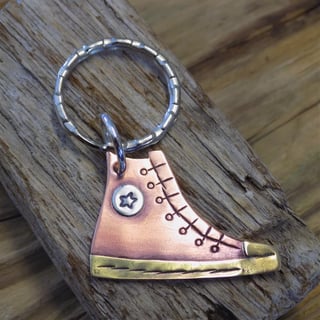 Copper, brass and silver baseball boot keyring - Made to order