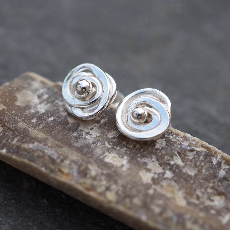 Rose silver stud earrings, recycled silver studs, abstract design