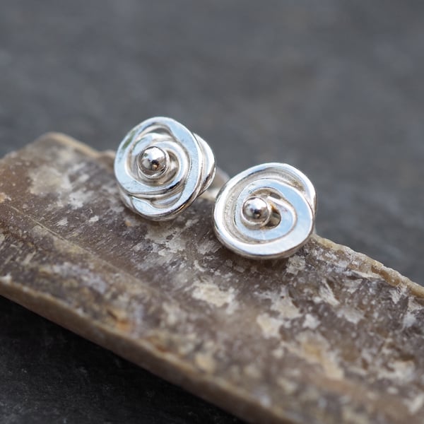 Rose silver stud earrings, recycled silver studs, abstract design