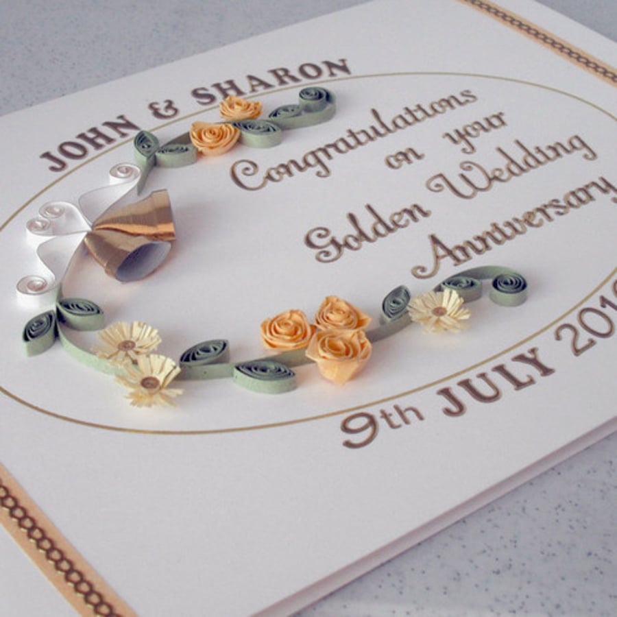 Handmade golden wedding card
