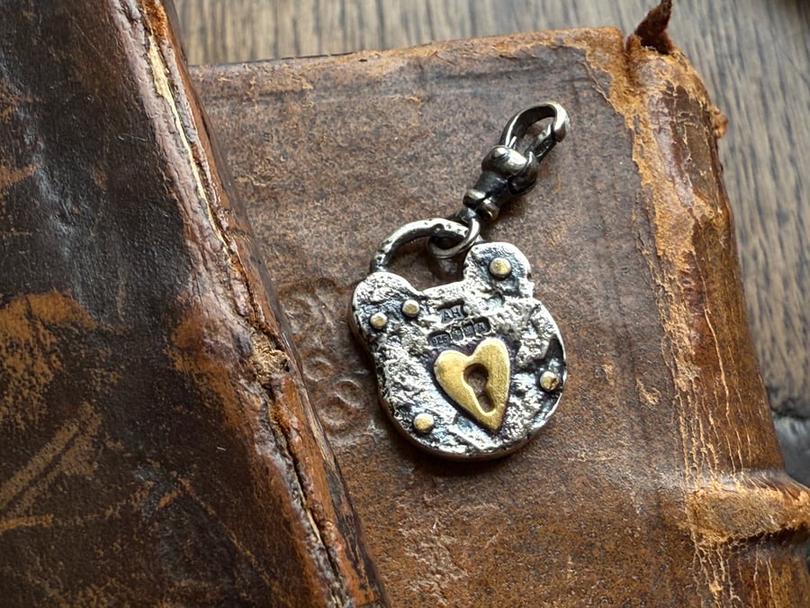 Sterling Silver "Rusty" Padlock Charm, Victorian Style British Padlock Charm 