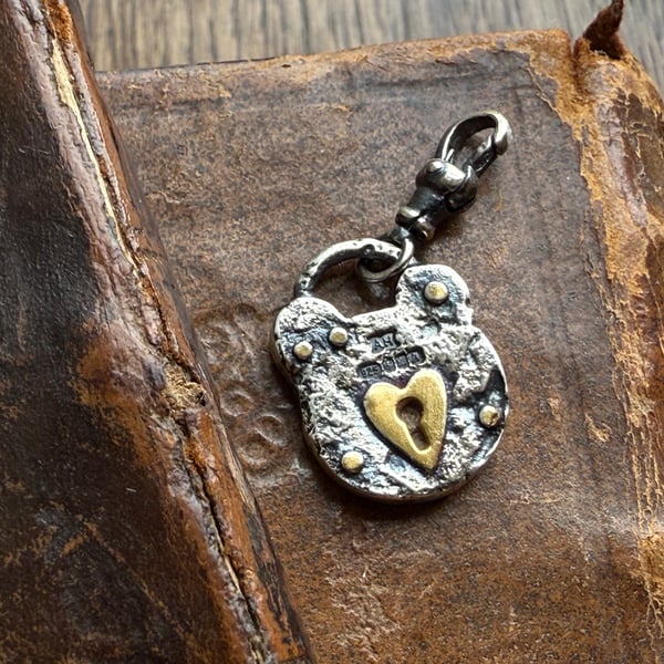 Sterling Silver "Rusty" Padlock Charm, Victorian Style British Padlock Charm 