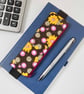Elasticated pencil case for cover of notebook funky flowers print
