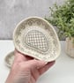 Monochrome Trinket Dish for Jewellery Abstract Flower Pattern - Handmade Pottery