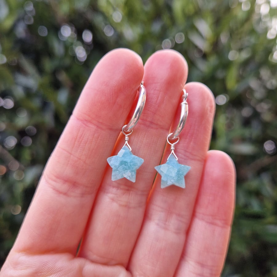 Dainty amazonite star gemstone and sterling silver hoop earrings