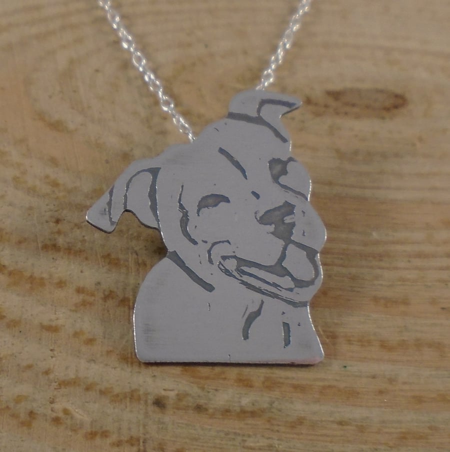 Sterling Silver Etched Staffie Necklace