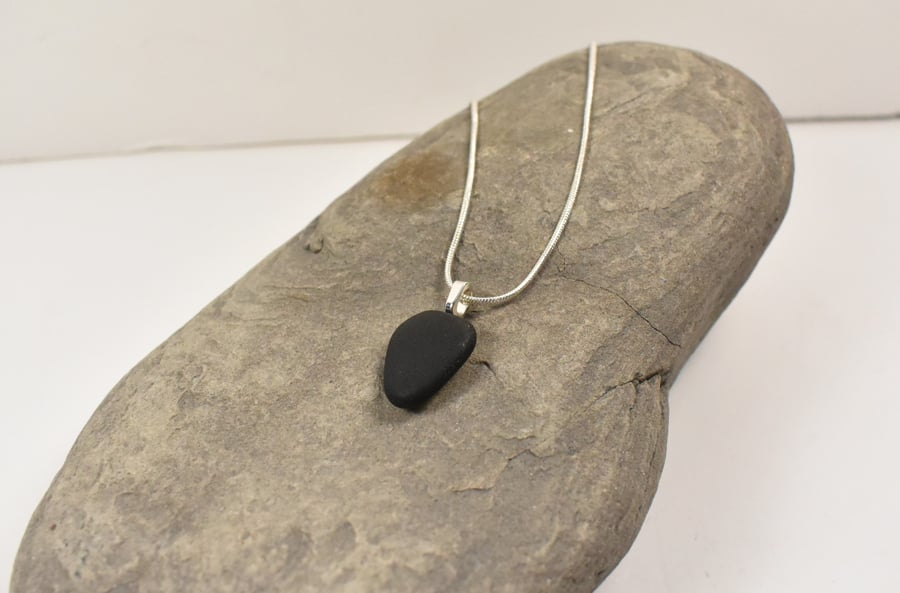 Sea Glass Pirate Glass Silver Necklace with 18in Snake Chain, Lovely gift