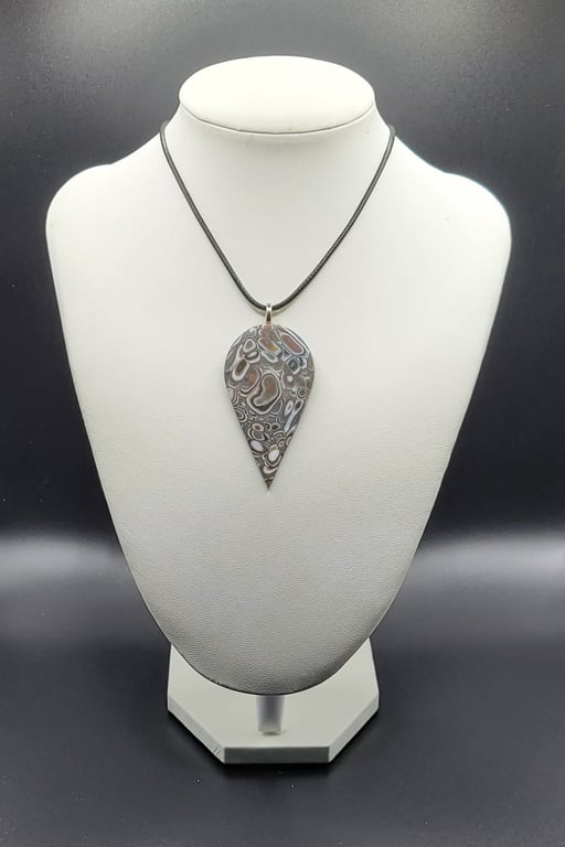 Polymer clay pendant - unique handmade necklace - teardrop costume jewellery