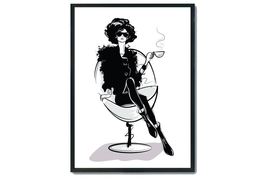 Fashion illustration wall print, Female silhouette fashion decor, gift