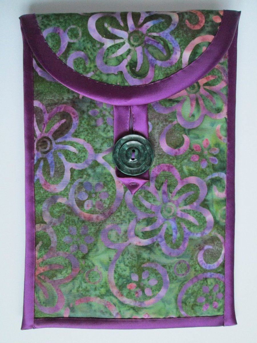 Green and Purple Floral Batik Kindle or 7" Tablet Case