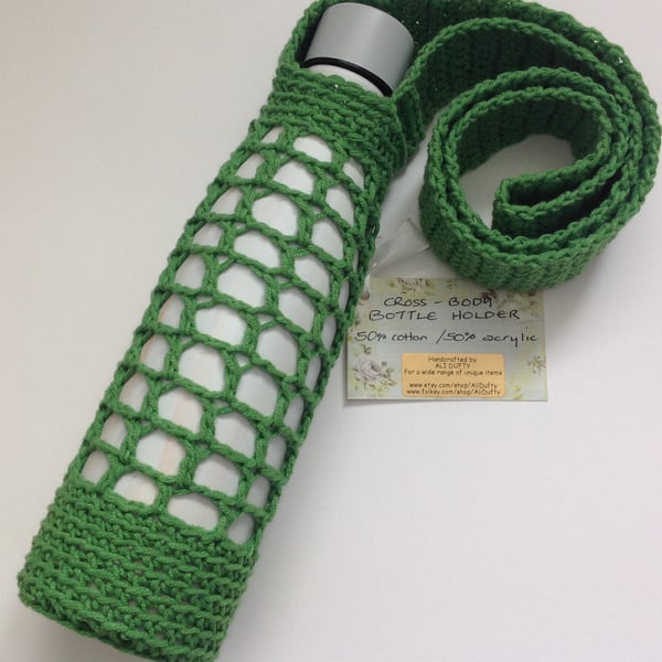 BOTTLE  CARRIER ,drink holder .Cross-body  .Cotton blend .