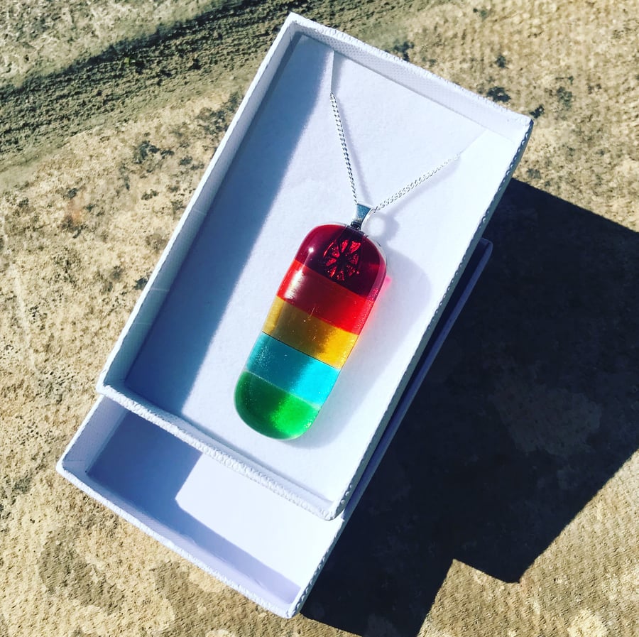 Fused glass rainbow necklace 