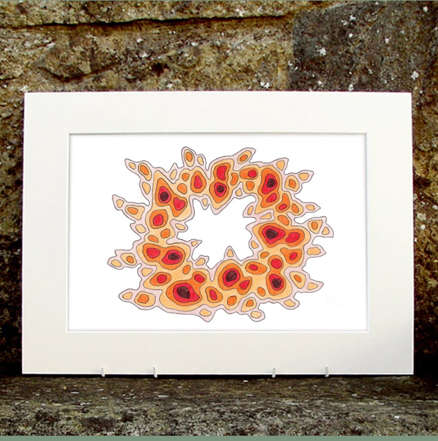 Original Abstract Coloured Pencil Drawing Orange Red Swirl - Contours No.7