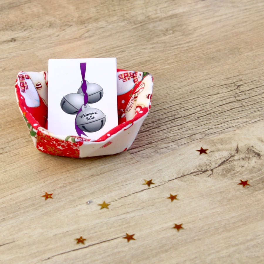 Small Patchwork Basket with Festive Fabric