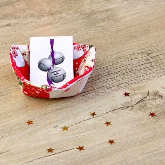 Small Patchwork Basket with Festive Fabric