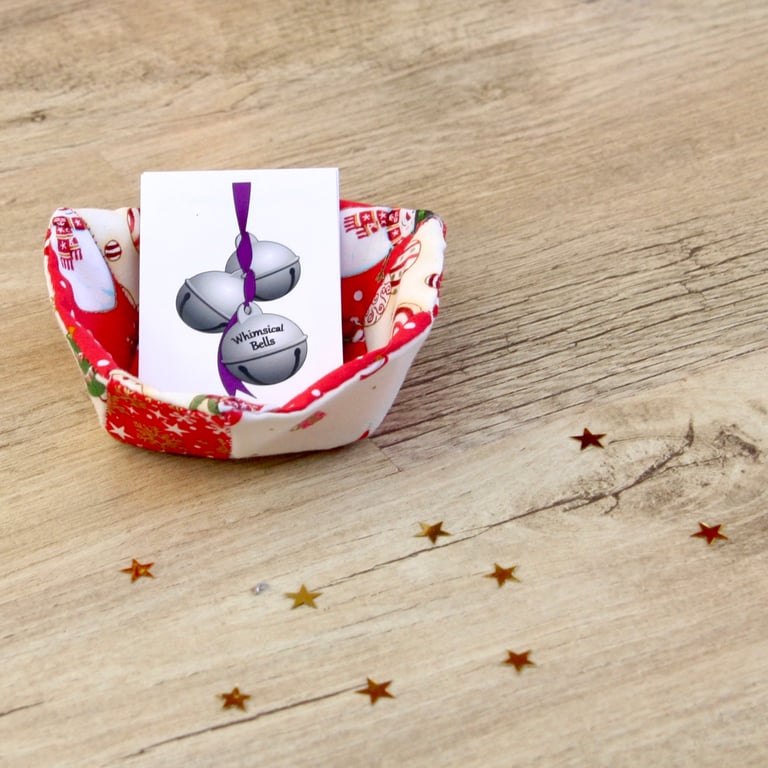 Small Patchwork Basket with Festive Fabric