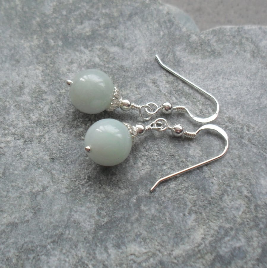 Burmese Jadeite Gemstone Sterling Silver Earrings Jade Earrings