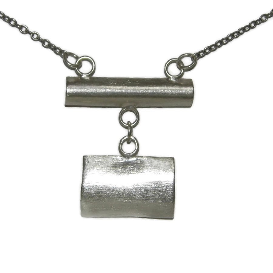 Sculptural Silver Rectangle Pendant, Handmade in Sterling Silver